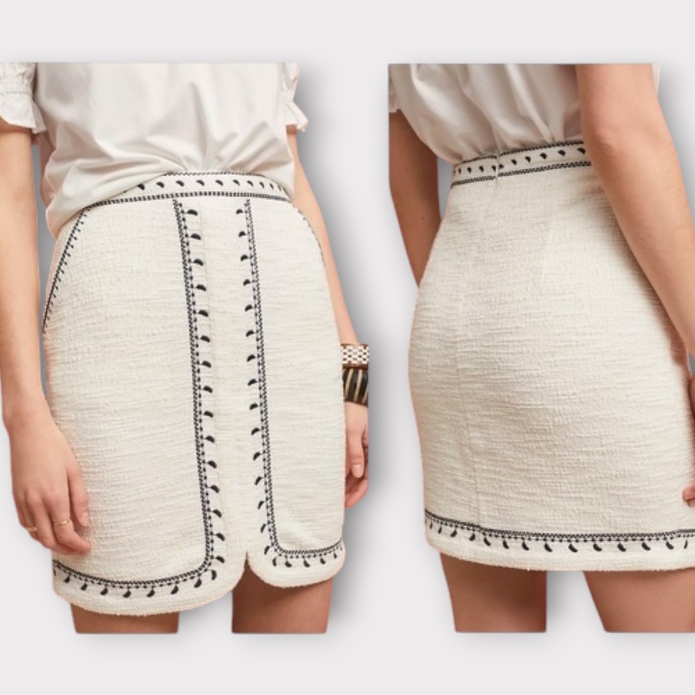 Dolan Left Coast Collection Women Tweed White Black Embroidered Mini Skirt Small